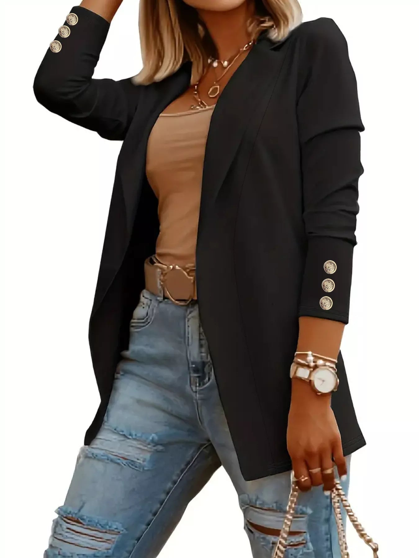 Women’s open front lapel collar blazer – lightweight formal work jacket for office, business casual, and professional outfits