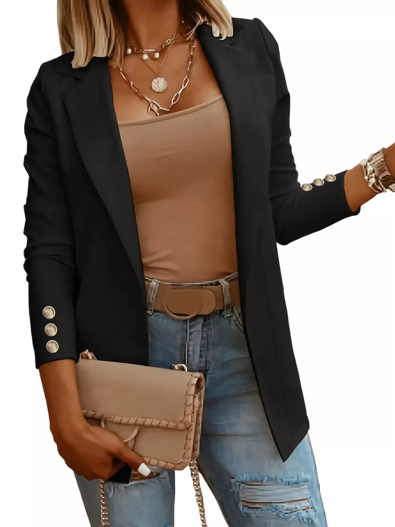 Women’s open front lapel collar blazer – lightweight formal work jacket for office, business casual, and professional outfits